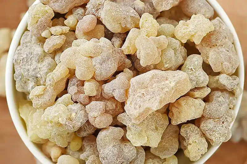 کاسه‌ای پر از مصطکی، قابل استفاده برای تقویت و پاکسازی دستگاه گوارش 