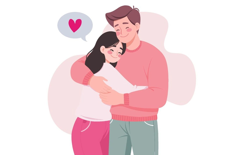 زوجی خوشحال که یکدیگر را در آغوش گرفتهاند، نمادی از تقویت قوای نعوظ و سلامت جنسی مردان با دارچین