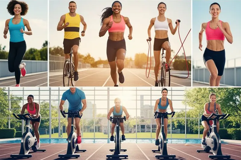 گروهی از تصاویر افراد در حال دویدن و دوچرخه‌سواری؛ نمادی از اهمیت ورزش‌های ملایم و هوازی