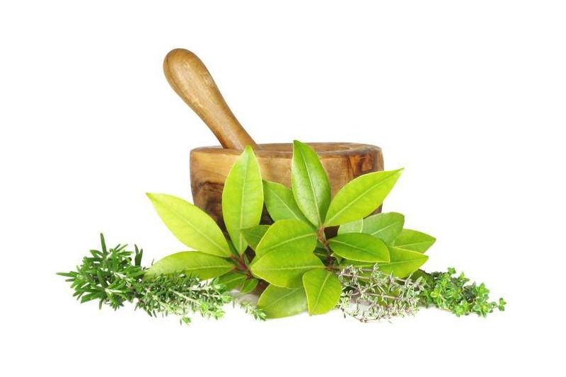 کاسه چوبی تهیه داروهای سنتی با گیاهان دارویی کنار آن؛ مکمل کنترل دیابت، بدون جایگزینی درمان پزشکی